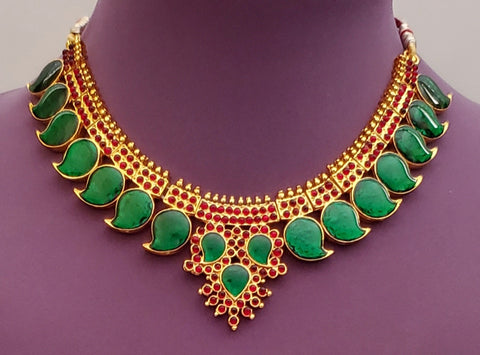 Green Enamel Palakka Kerala Short Necklace - SN2245