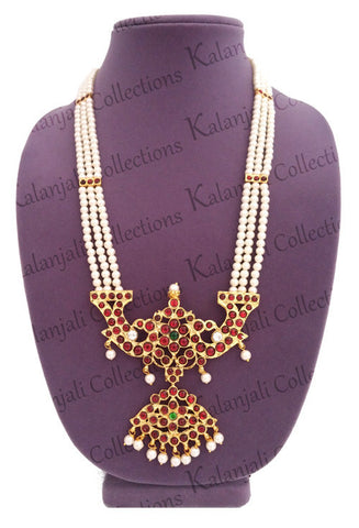 3 Line Kuchipudi Jewellery, Bharatanatyam Jewelry, temple design necklace