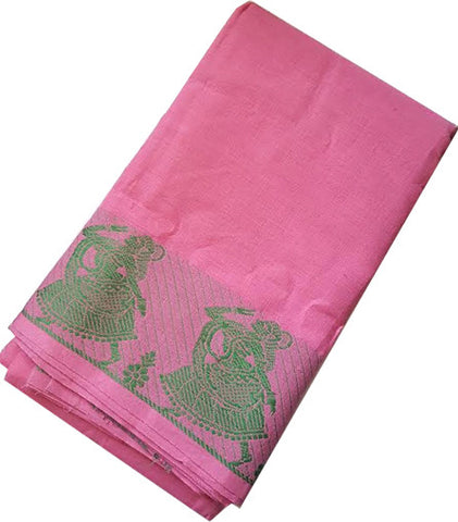 Dance Practice Saree Dancing Dolls Baby Pink with Green Border