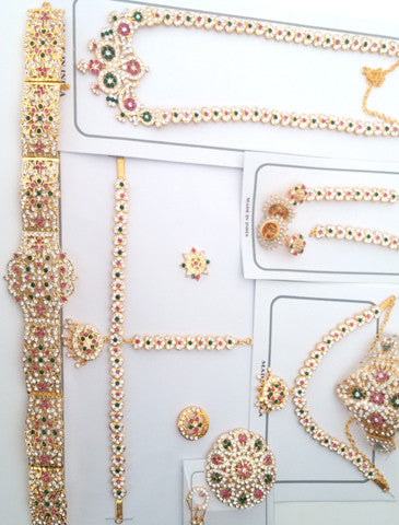 Multi Color Stones Dance Jewelry Set Kuchipudi Bharatanatyam STNSET811