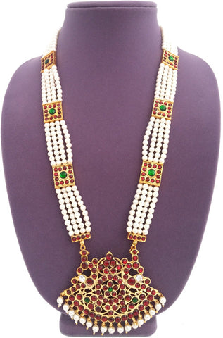 Temple Design Pearl Long Necklace 4 Lines-LN2014