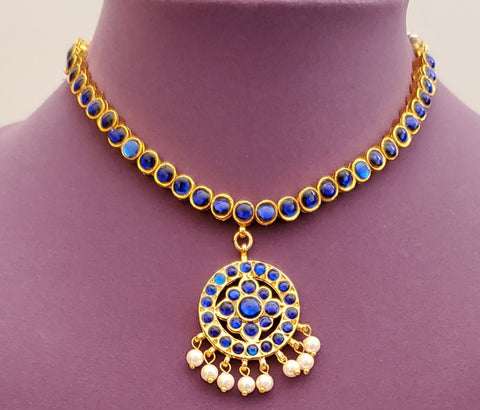 Blue Kemp Bharatanatyam Short Necklace - SN2247