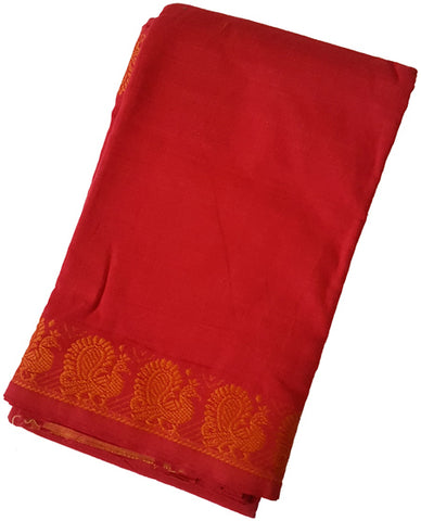 Peacock Dance Practice Saree - Red Orange border