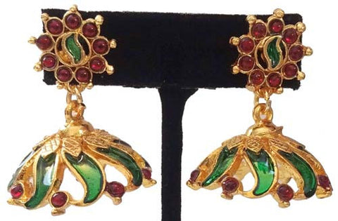 Green Enamel Jhumki Earrings EJK2605G