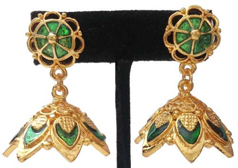 Green Enamel Jhumki Earrings - EJK2610G