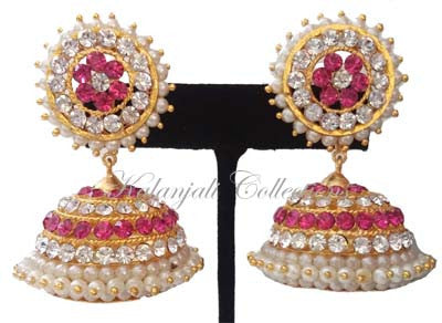 Elegant Pink Whites Stones Jhumki Earrings - JMK2519P