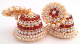 White Red Stones Jhumki Earrings - JMK2520R