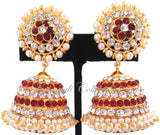 White Red Stones Jhumki Earrings - JMK2520R