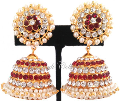 White Red Stones Jhumki Earrings - JMK2520R