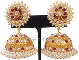 White Red Stones Jhumki Earrings - JMK2521R