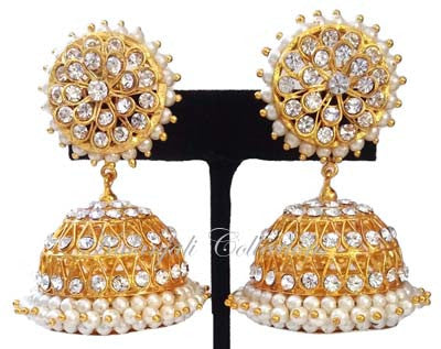 White Stones Jhumki Earrings - JMK2521W