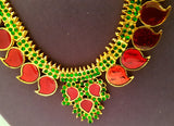 Red Enamel Green Kemp Pallak Long Necklace-LN2006