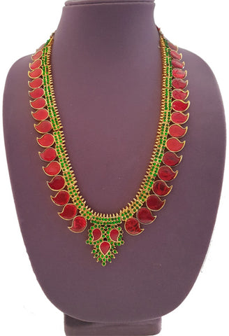 Red Enamel Green Kemp Pallak Long Necklace-LN2006