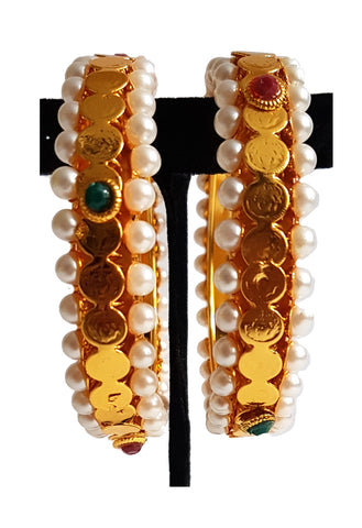 Imitation Fancy Bangle - Laxmi Kaasu with White Pearl