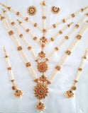Multi Color Stones Pearl Dance Jewelry Set Kuchipudi Bharatanatyam STNSET806