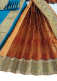 Teal/Peacock Blue with Golden Orange Border