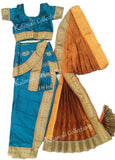 Teal/Peacock Blue with Golden Orange Border