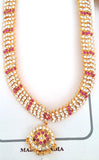 Pink White Stones Dance Jewelry Set for Kuchipudi Bharatanatyam STNSET813