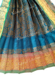 Maroon Pink & Teal Blue Blue with Gold Border