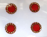 Fancy Round Orange Color Bindi with Gold Stones