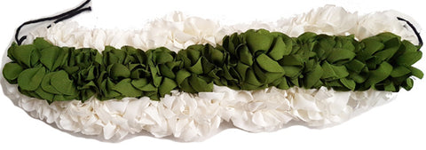Synthetic Cloth White Green Flower Gajra Band 3 Strings-Sharp Edge